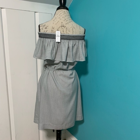 Loft OUTLET Micro Striped Off the Shoulder Dress - Picture 5 of 8